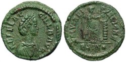 Ancient Coins - Aelia Flaccilla. Augusta, A.D. 379-386/8. Æ 13 mm. Good VF, nice green patina.