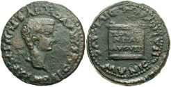 Ancient Coins - Spain, Italica, Tiberius. A.D. 14-37. Æ as. VF, dark brown patina.