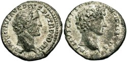 Ancient Coins - Antoninus Pius, with Marcus Aurelius. A.D. 138-161. AR denarius. Good VF.