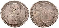 World Coins - Papal States. Pius VI. A.D. 1775-1799. AR mezzo scudo. Rome mint, 1777.
