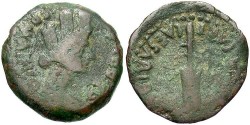 Ancient Coins - Spain, Carteia. Tiberius. A.D. 14-37. Æ 18 mm. Germanicus and Drusus, quattorviri. Fine.