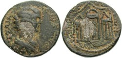 Ancient Coins - Phoenicia, Tripolis. Julia Soaemias, mother of Elagabalus. Æ 26 mm. Struck AD 220-1. VF, dark desert-green patina.