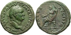 Ancient Coins - Vespasian. A.D. 69-79. Æ sestertius. Rome, A.D. 71. VF, green patina.