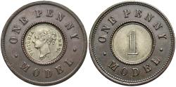 World Coins - Great Britain. ND (1844). 1 penny model. By Joseph Moore. EF.