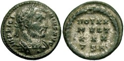 Ancient Coins - Licinius I. A.D. 308-324. Æ reduced follis. Thessalonica, A.D. 318/9. VF.