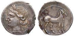 Ancient Coins - Carthage. Second Punic War. Silver Quarter Shekel (1.86 g.), ca. 220-205 BC.