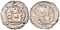 Ancient Coins - Hunnic, Hephthalites. Srima Diverpara. Ca. A.D. 700. AR drachm (29 mm, 3.98 g).