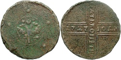 World Coins - Russia. Catherine I. 1727. 5 kopeks. Fine/VF.