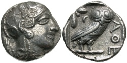 Ancient Coins - Attica, Athens. Ca. 454-404 B.C. AR tetradrachm. Good VF.