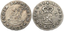 Ancient Coins - Netherlands East Indies. 1802. 1/16 Gulden. Toned EF.