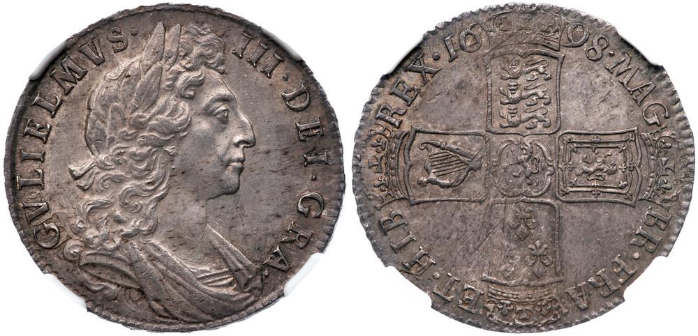 William III (1694-1702). Silver Halfcrown, 1698. NGC holder graded