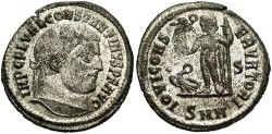 Ancient Coins - Constantine I. A.D. 307-337. Æ reduced follis. Nicomedia, ca. A.D. 311. EF, silvered.