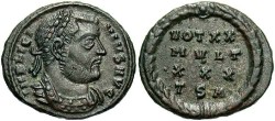 Ancient Coins - Licinius I. A.D. 308-324. Æ follis. Thessalonica, A.D. 318-319. Good VF.