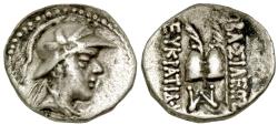 Ancient Coins - Graeco-Baktrian Kingdom. Eukratides I. Ca. 171-145 B.C. AR obol. Attic standard. 162-145 B.C.