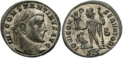 Ancient Coins - Constantine I. A.D. 307-337. Æ follis. Siscia, A.D. 313-315. EF, silvered.