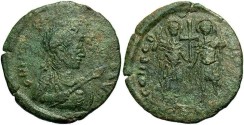 Ancient Coins - Valentinian III. A.D. 425-455. Æ 22 mm. Constantinople. Fine/VF.