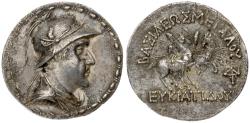 Ancient Coins - Baktrian Kingdom. Eukratides I Megas, ca. 171-145 BC. Silver Tetradrachm (16.13 g).