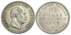 World Coins - Germany, Prussia. Wilhelm I. 1862 A. 2 1/2 Groschen. Unc.