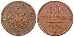 World Coins - Italian States, Lombardy-Venetia. Francesco Giuseppe I. Franz Jospeph I. 10 centesimi. 1852 V.