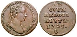 World Coins - Austrian Netherlands, Belgium. Brussles. Maria Theresa. 1740-1780. AE liard 1745.