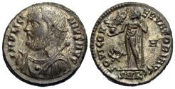 Ancient Coins - Licinius I. A.D. 308-324. Æ follis. Cyzicus, A.D. 317-320. Near EF, mostly silvered greenish-brown patina.