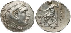 Ancient Coins - Phoenicia. Arados. Silver Tetradrachm (17.20 g), year 61 (199/9 BC). NGC Ch XF; Strike: 4/5, Surface: 4/5