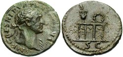 Ancient Coins - Trajan. A.D. 98-117. Æ semis. Rome, ca. A.D. 98-102. Good VF, dark green patina.