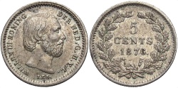 World Coins - Netherlands. 1876-Broadaxe. 5 cents. EF.