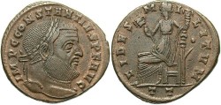 Ancient Coins - Constantius I. A.D. 305-306. Æ follis. Ticinum. VF, brown patina.
