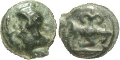 Ancient Coins - Celtic Gaul, Leuci. After 200 B.C. Potin 19 mm. VF for type, dark green patina.