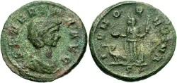 Ancient Coins - Severina, wife of Aurelian. Æ as. Rome, A.D. 274. VF, green patina.