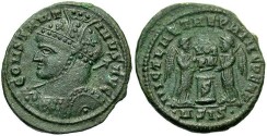 Ancient Coins - Constantine I. A.D. 307-337. Æ reduced follis. Siscia, A.D. 319. VF, dark green patina.