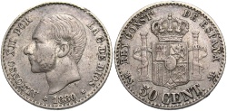 World Coins - Spain. Alfonso XII. 1880 (80)-MS M. 1 peseta. EF.
