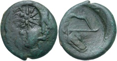 Ancient Coins - Cimmerian Bosporos, Pantikapaion. Ca. 265-245 B.C. Æ. VF, green patina.
