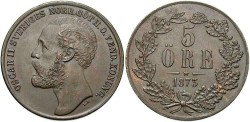 World Coins - Sweden. Oscar II. 1873. 5 Öre. Unc.