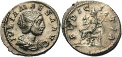 Ancient Coins - Julia Maesa, grandmother of Elagabalus. AR denarius. Toned EF.