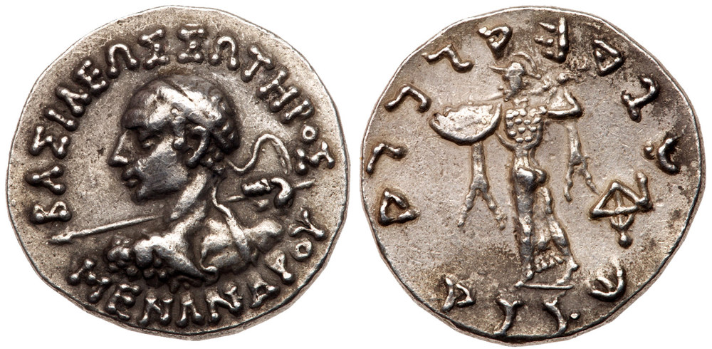 Kingdom of Baktria. Menander, ca. 165/55-130 BC. Silver Tetradrachm ...