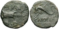 Ancient Coins - Spain, Carteia. 1st century B.C.-1st century A.D. Æ quadrans. Near VF, dark green patina.