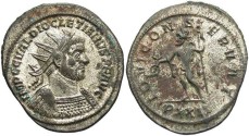Ancient Coins - Diocletian. A.D. 284-305. BI aurelianianus. Ticinum, A.D. 288. EF, silvered.