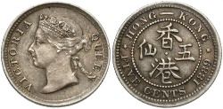 World Coins - Hong Kong. Victoria. 1889. 5 Cents. AU, toned.