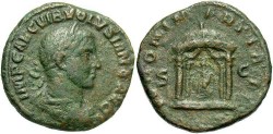 Ancient Coins - Volusian. A.D. 251-253. Æ sestertius. Rome. VF, thick green patina.
