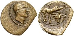 Ancient Coins - Southern Gaul, Uncertain tribe. Late 1st century B.C. Æ. EF, tan patina.