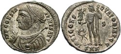Ancient Coins - Constantine I. A.D. 307-337. Æ follis. Cyzicus, A.D. 317-320. EF, nearly full silvering.