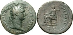 Ancient Coins - Domitian. A.D. 81-96. Æ sestertius. VF, dark green patina.