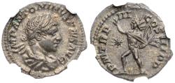Ancient Coins - Elagabalus (AD 218-222). Silver Denarius (2.58 g), struck AD 222. NGC graded Ab Uncirculated