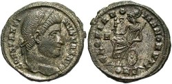 Ancient Coins - Constantine I. A.D. 307-337. Æ follis. Constantinople, A.D. 327-328. VF, silvered.