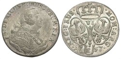 World Coins - Germany, Prussia. Friedrich III. 1757 E. 6 Kreuzer. Choice EF.