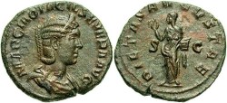 Ancient Coins - Otacilia Severa, wife of Philip I. Æ sestertius. Rome, A.D. 244. Good VF, green and brown patina, a little rough.