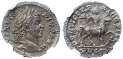 Ancient Coins - Caracalla. Silver Denarius (3.37 g), AD 198-217 Rome, NGC grade AU