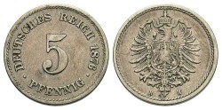 World Coins - Germany. Empire. 1876 H. 5 Pfennig. VF. Scarce.